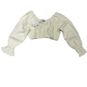We Wore What Tie Front Top Women Large On Off Shoulder Linen Blend Cropped 90s